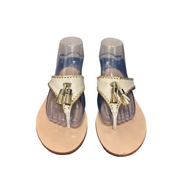 Jack Rogers Alana Thong Sandals in Ivory & Gold Size 9 - Picture 2 of 6